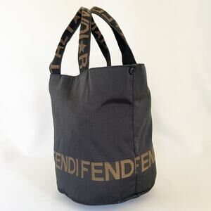 FENDI Vintage Bucket Bag Canvas Tote Double Logo Handles
